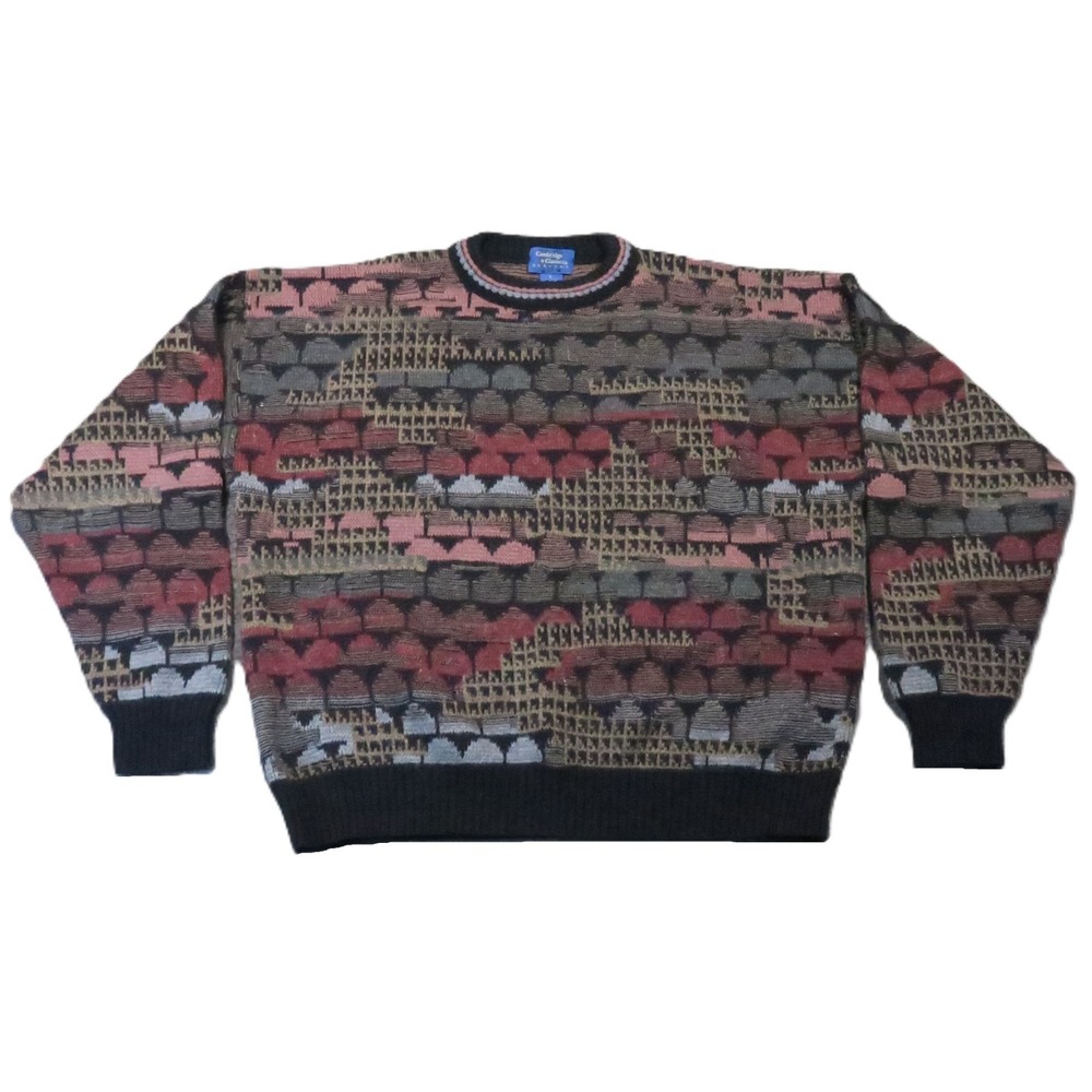 Vintage 80s 90s Wool Blend Sweater Mens L Crew Neck Italian Eclectic Grandpa